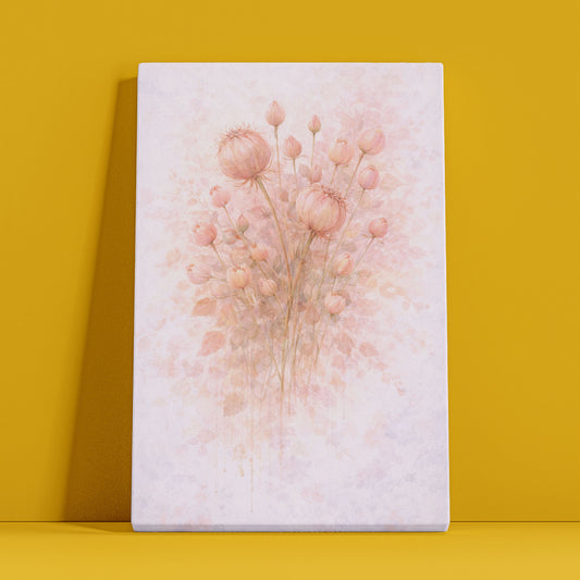 Blush Pink Botanical Buds Canvas Wall Art - Soft Floral Decor