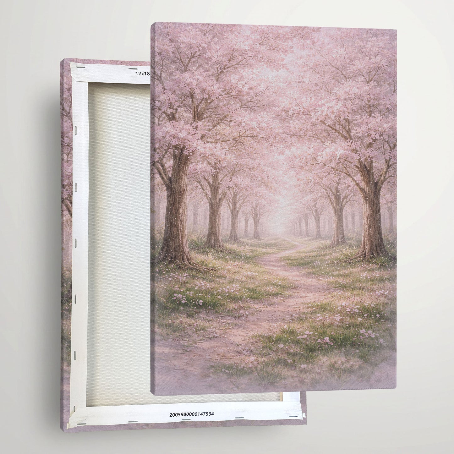Cherry Blossom Path Canvas Wall Art - Soft Pink Spring Landscape Decor