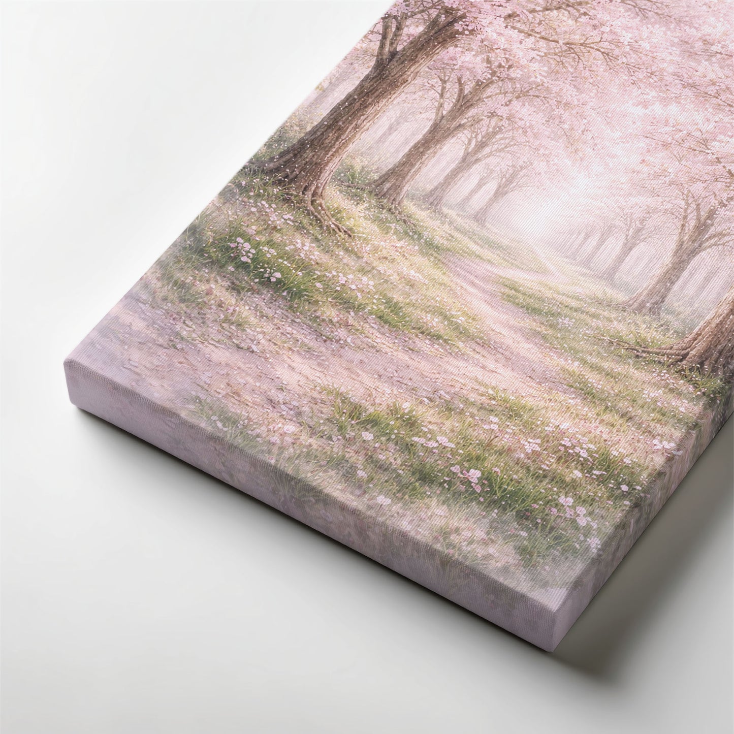 Cherry Blossom Path Canvas Wall Art - Soft Pink Spring Landscape Decor
