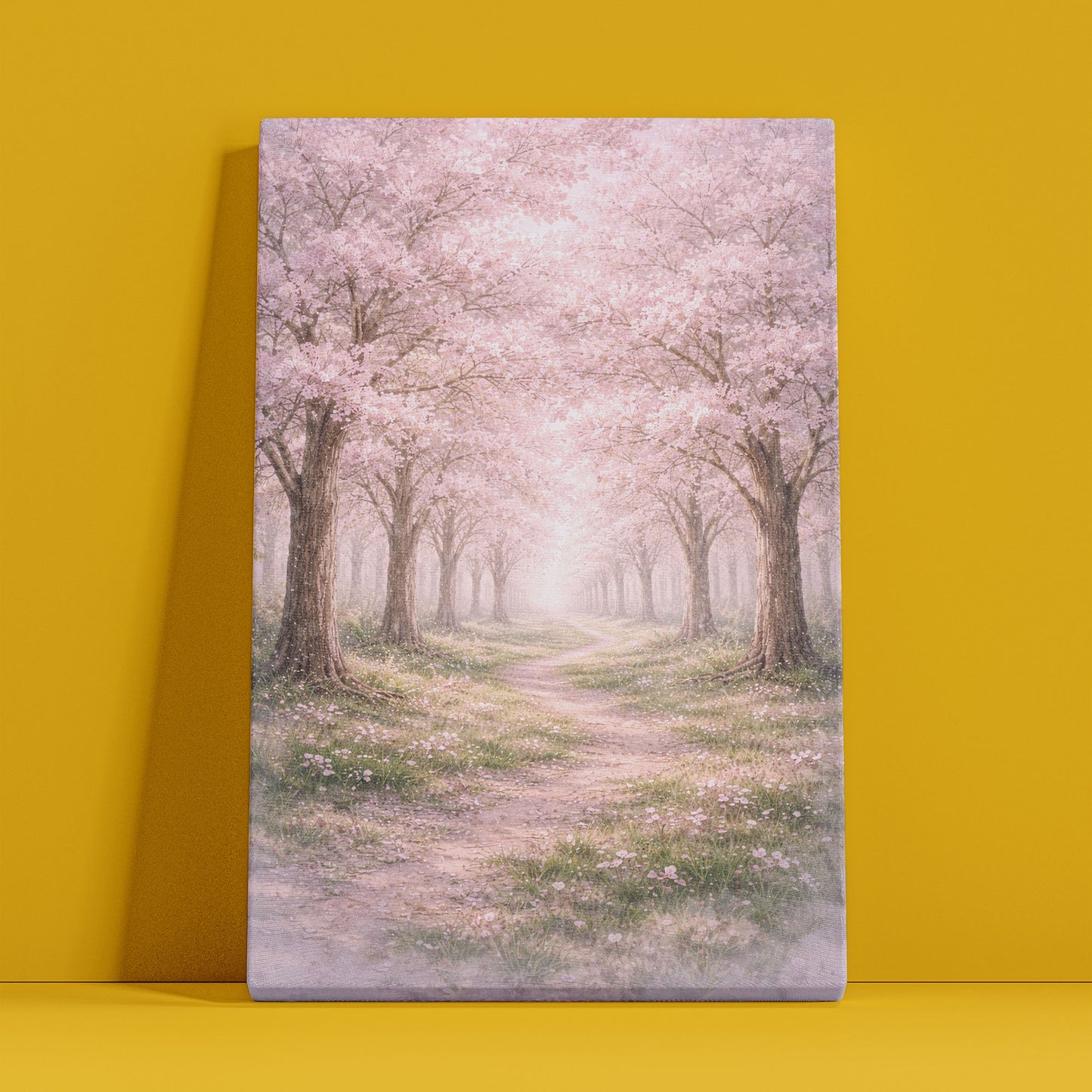 Cherry Blossom Path Canvas Wall Art - Soft Pink Spring Landscape Decor