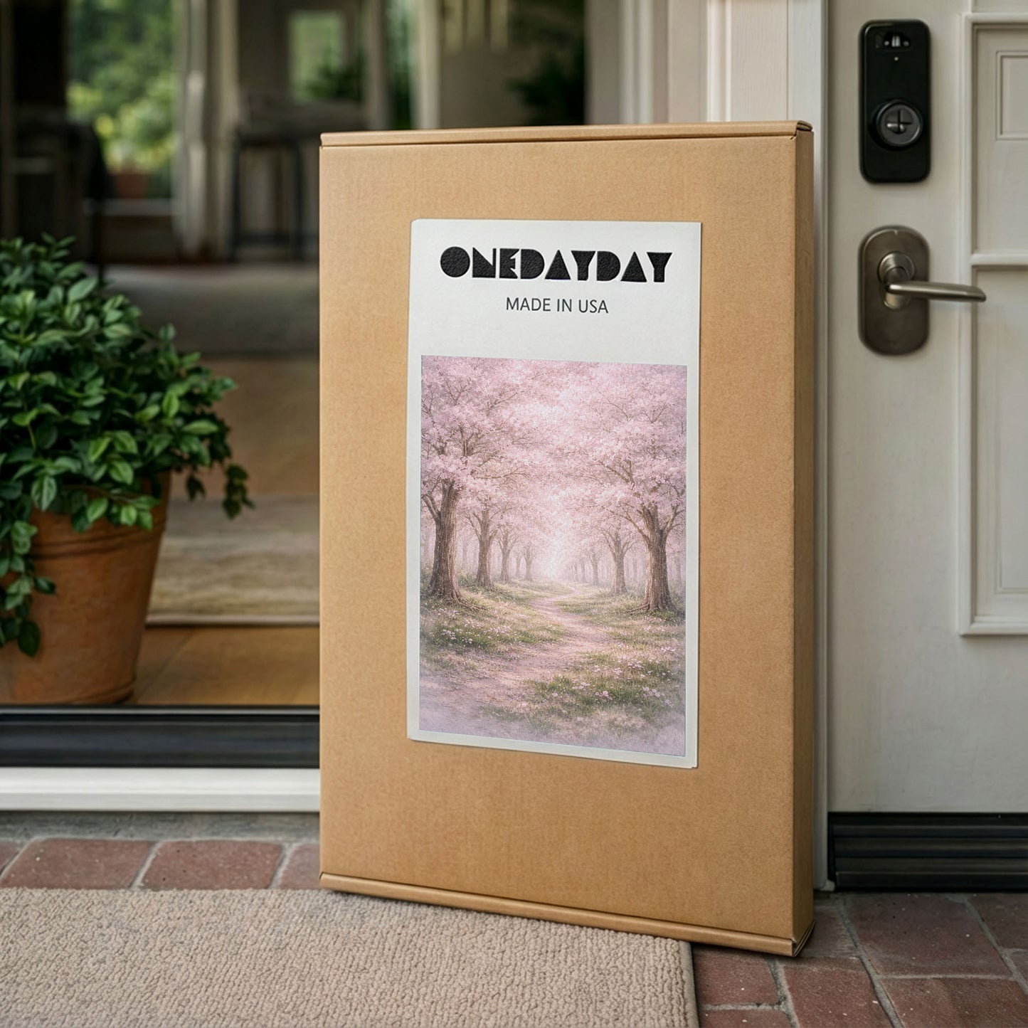 Cherry Blossom Path Canvas Wall Art - Soft Pink Spring Landscape Decor