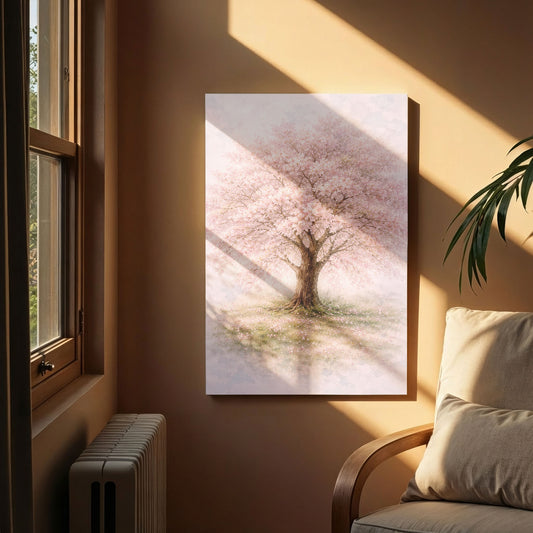 Cherry Blossom Tree Canvas Wall Art - Soft Pink Floral Nature Decor