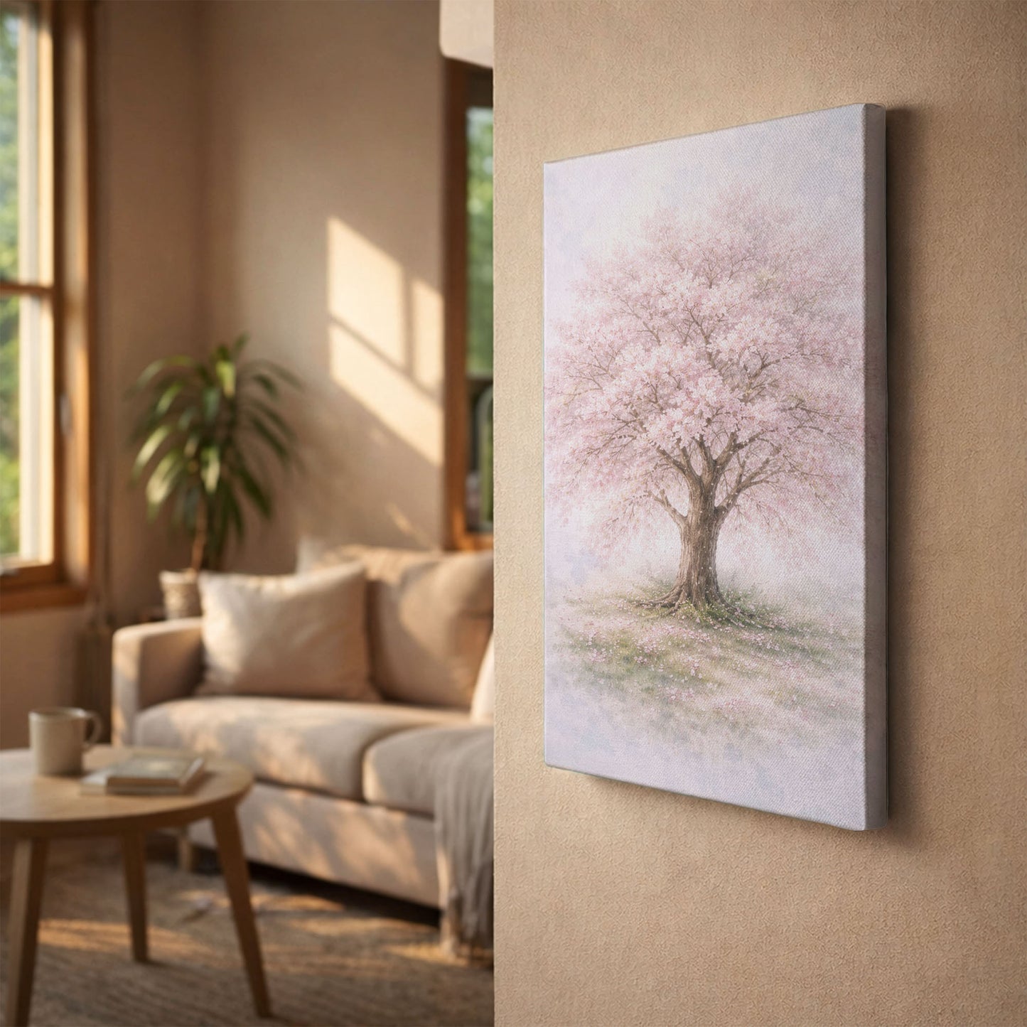 Cherry Blossom Tree Canvas Wall Art - Soft Pink Floral Nature Decor