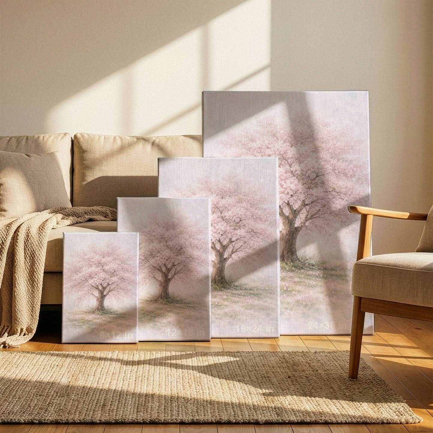 Cherry Blossom Tree Canvas Wall Art - Soft Pink Floral Nature Decor