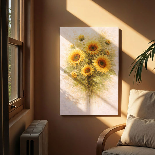 Sunflower Bouquet Illustration – Warm Yellow Floral Wall Art