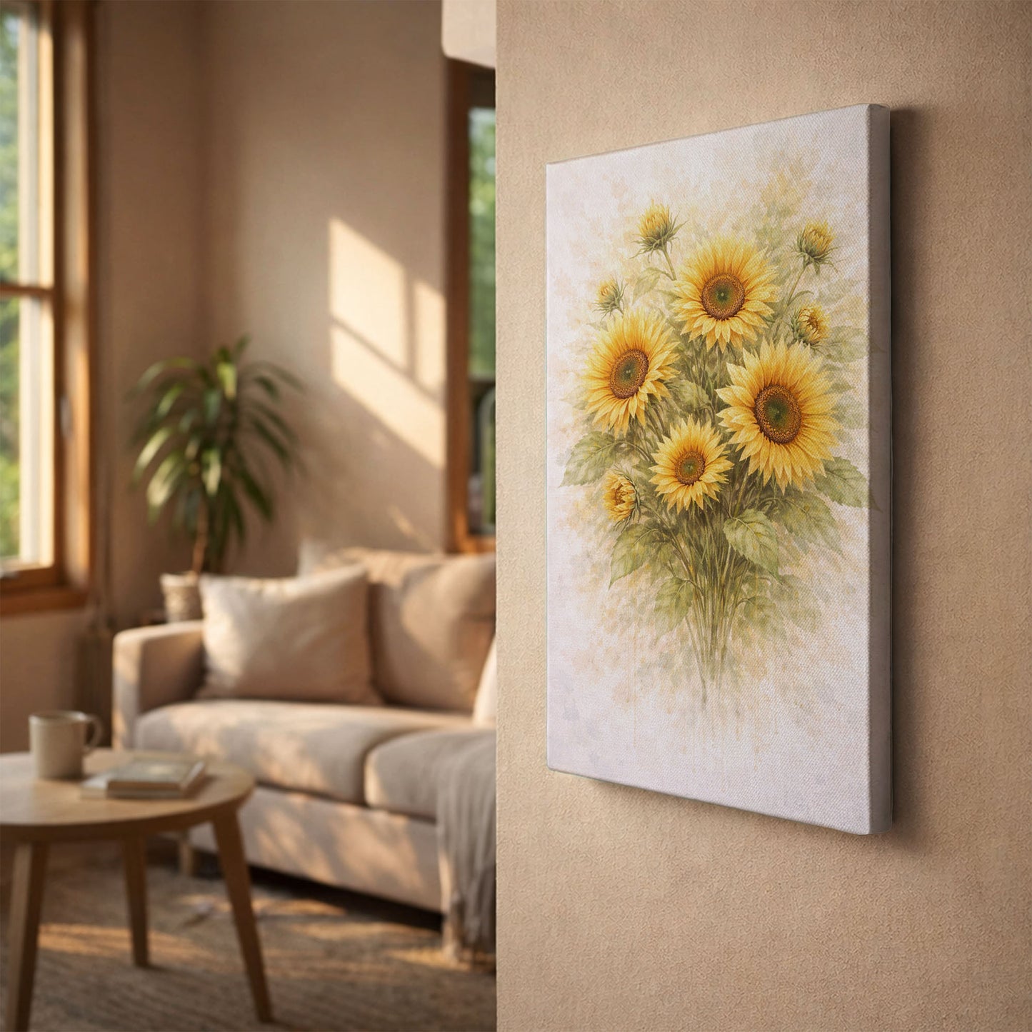 Sunflower Bouquet Illustration – Warm Yellow Floral Wall Art