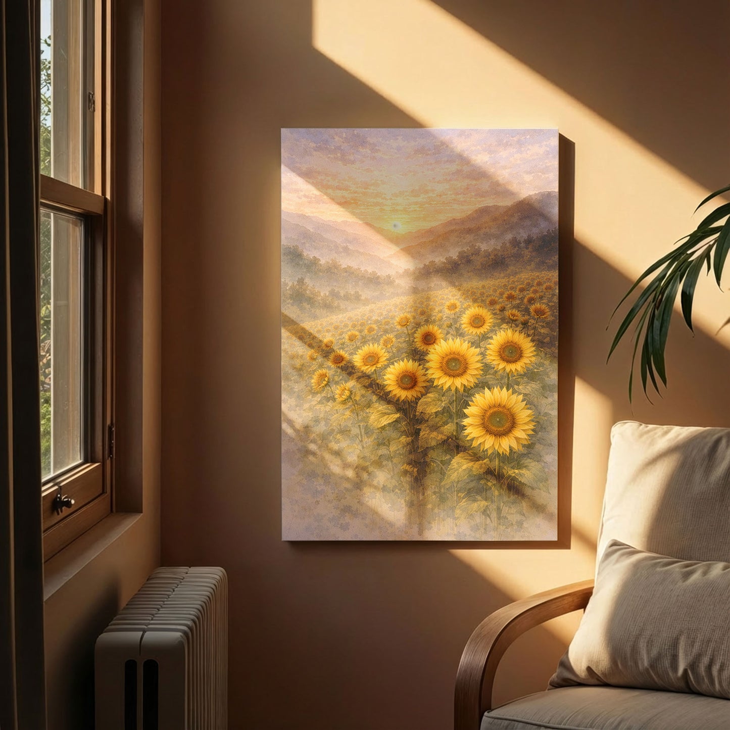 Sunflower Field at Sunrise – Golden Landscape Wall Art