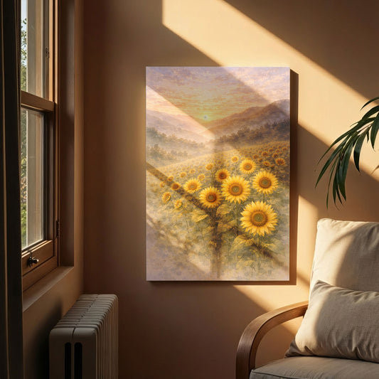 Sunflower Field at Sunrise – Golden Landscape Wall Art