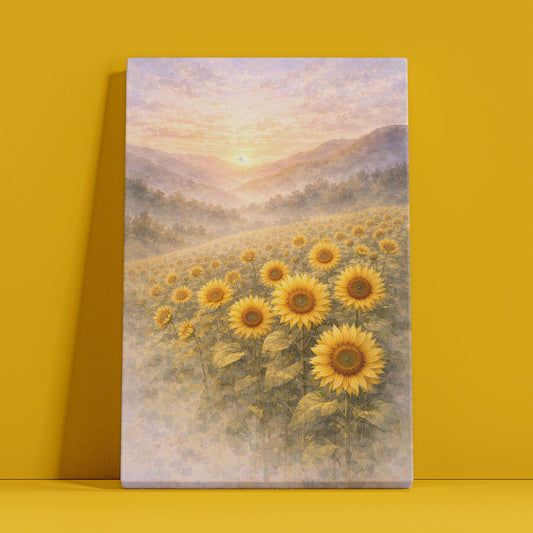 Sunflower Field at Sunrise – Golden Landscape Wall Art