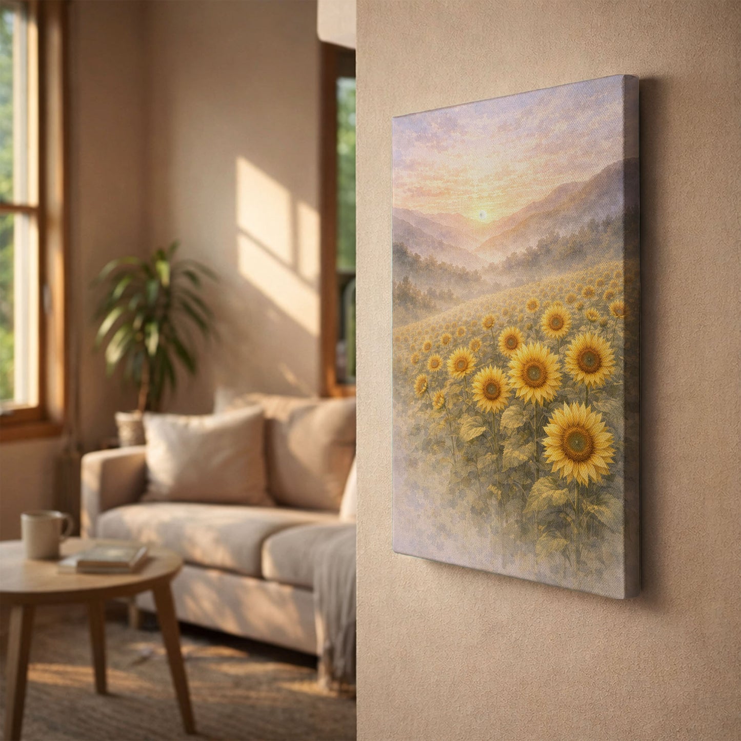 Sunflower Field at Sunrise – Golden Landscape Wall Art