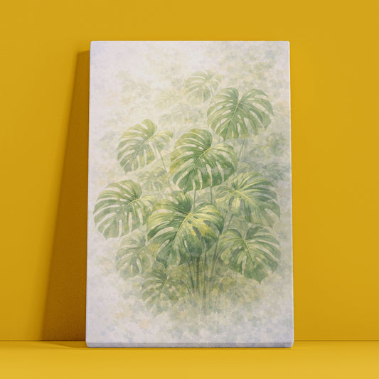 Monstera Leaves Botanical Illustration – Soft Green Tropical Wall Art