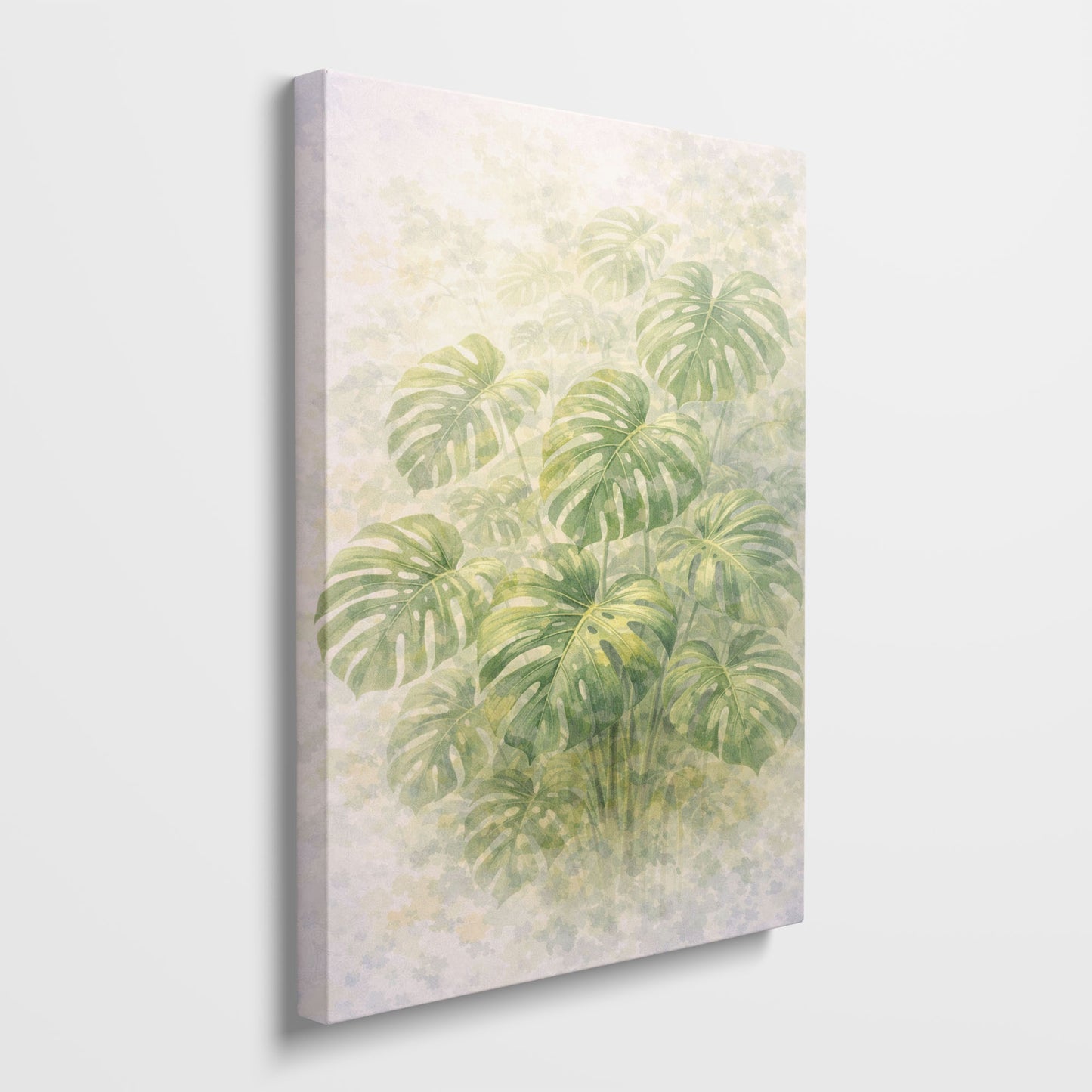 Monstera Leaves Botanical Illustration – Soft Green Tropical Wall Art