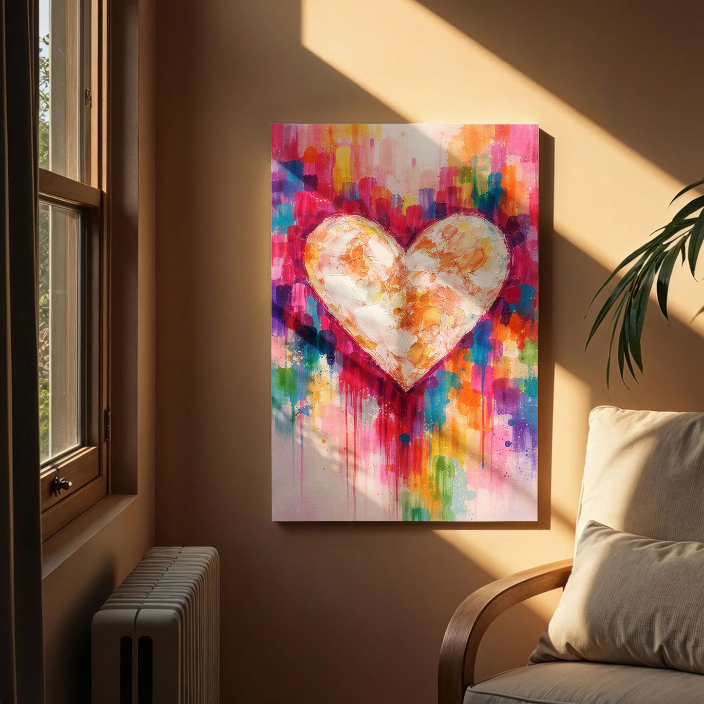 Colorful Impasto Heart Canvas Wall Art – Textured Abstract Love Painting