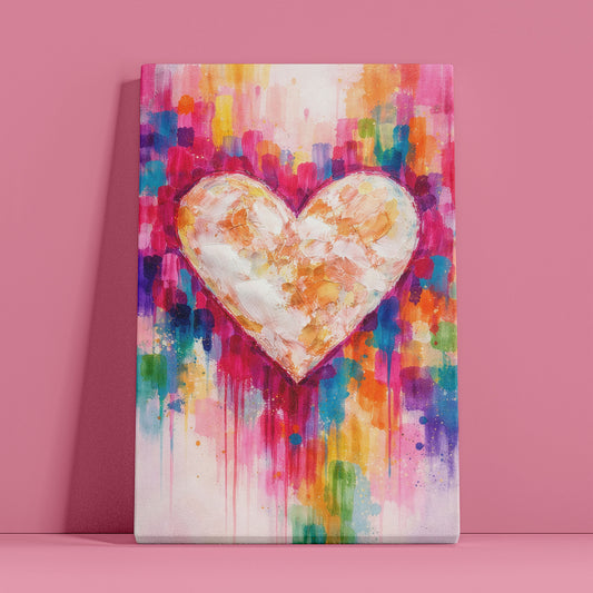 Colorful Impasto Heart Canvas Wall Art – Textured Abstract Love Painting