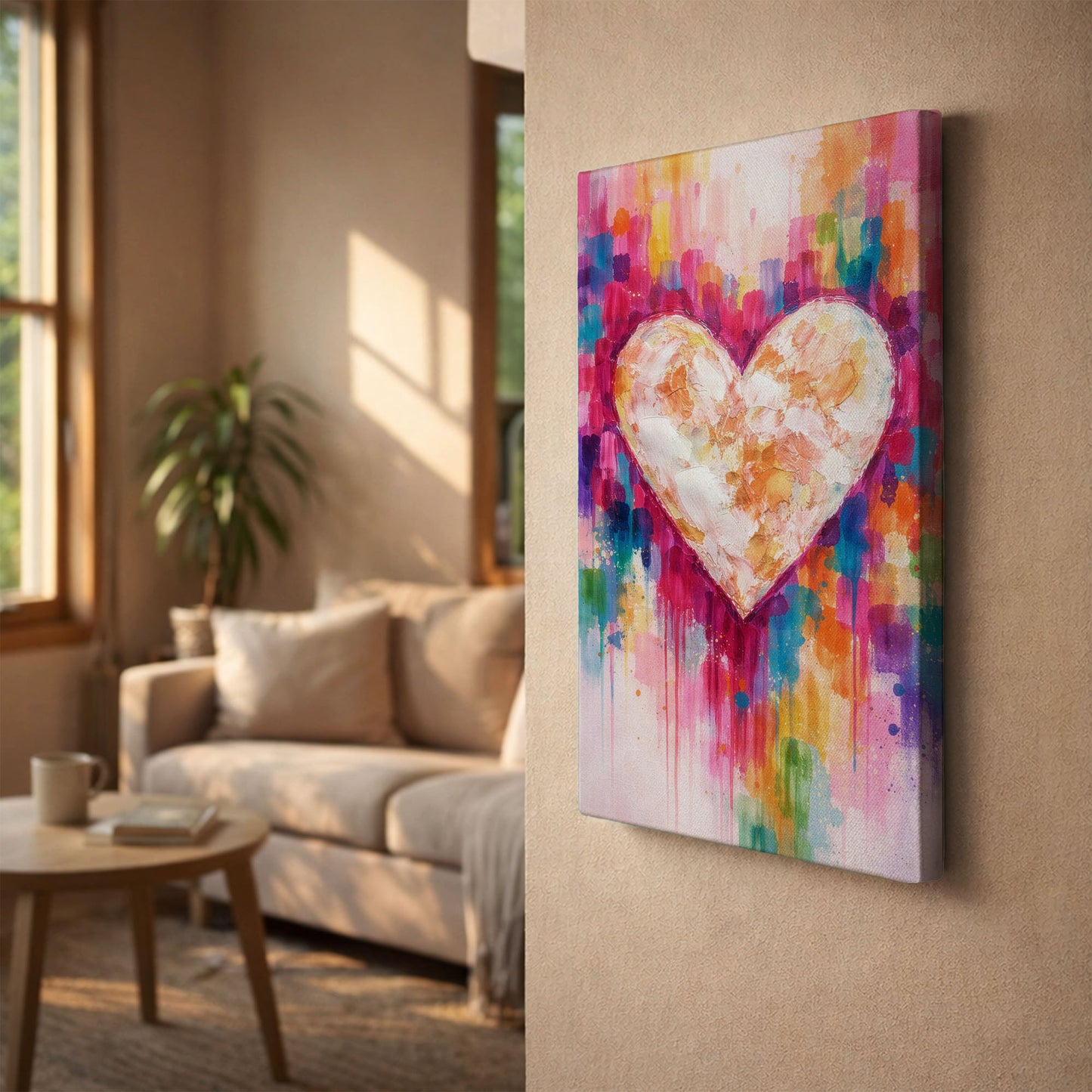 Colorful Impasto Heart Canvas Wall Art – Textured Abstract Love Painting