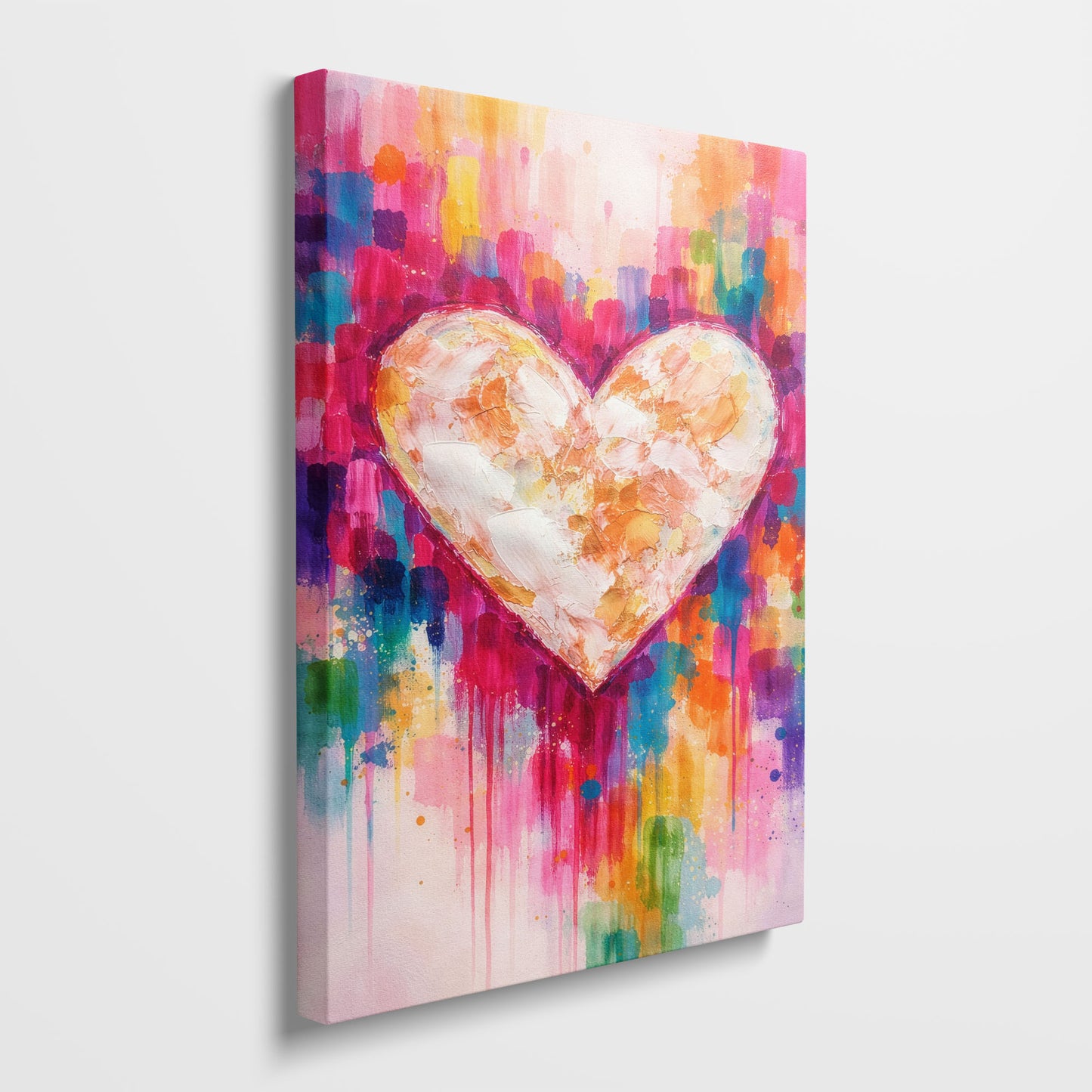 Colorful Impasto Heart Canvas Wall Art – Textured Abstract Love Painting