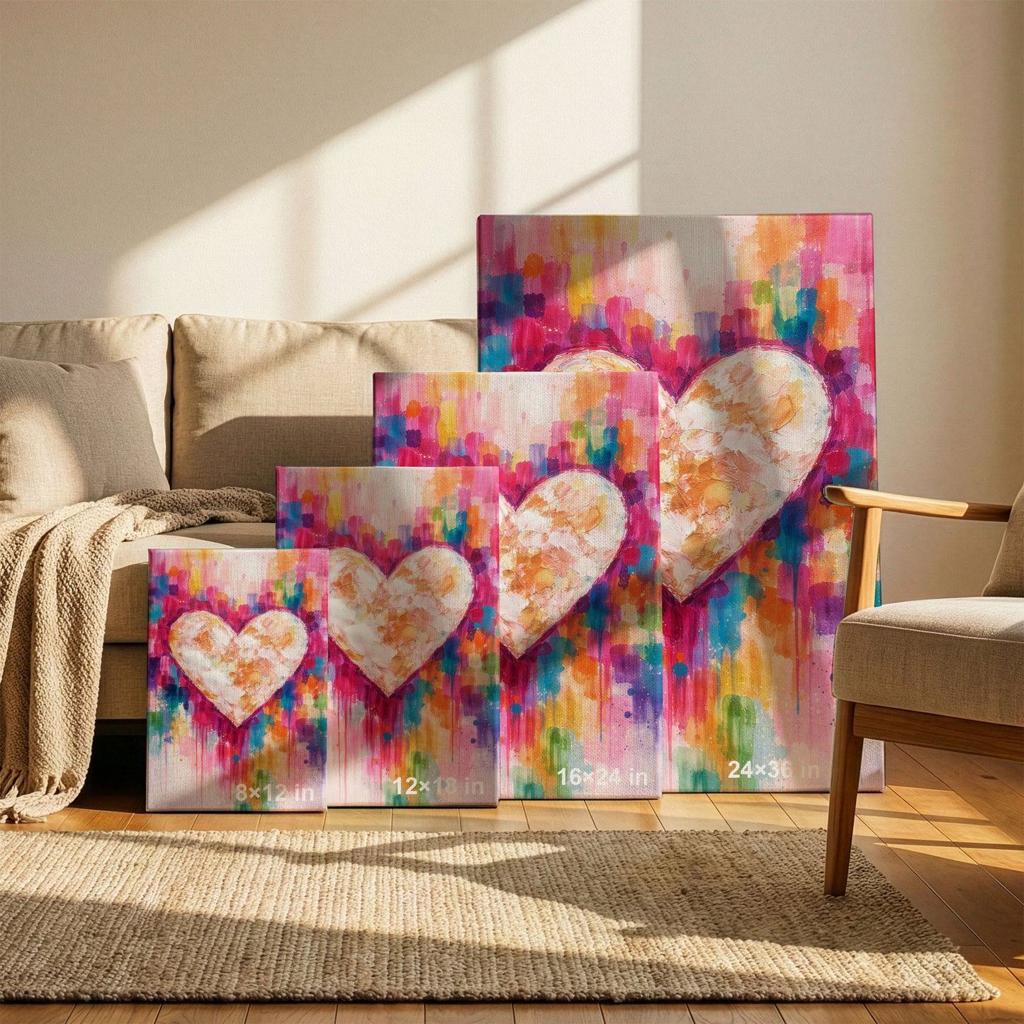 Colorful Impasto Heart Canvas Wall Art – Textured Abstract Love Painting