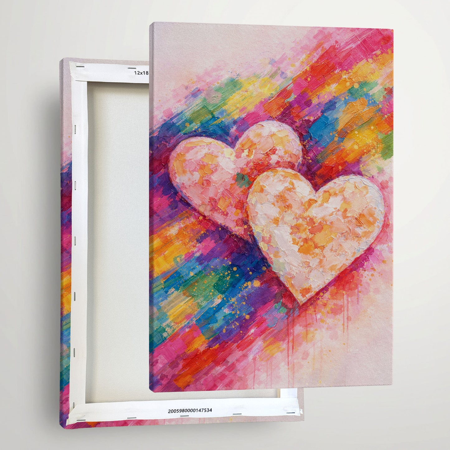 Triple Heart Abstract Canvas Wall Art – Colorful Textured Love Decor