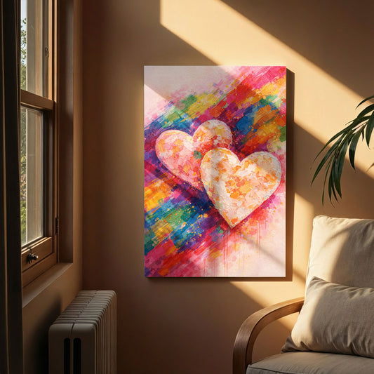 Triple Heart Abstract Canvas Wall Art – Colorful Textured Love Decor