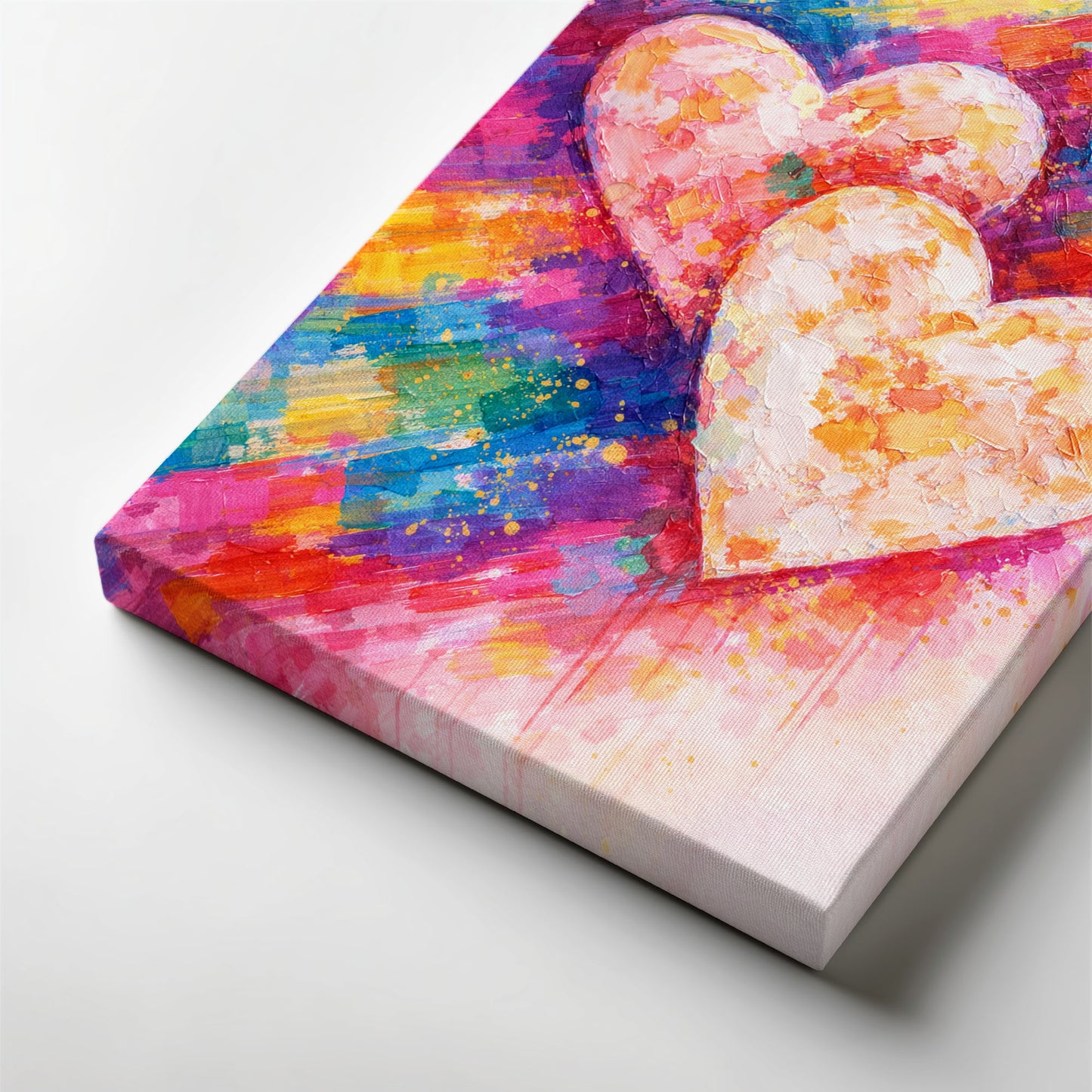 Triple Heart Abstract Canvas Wall Art – Colorful Textured Love Decor