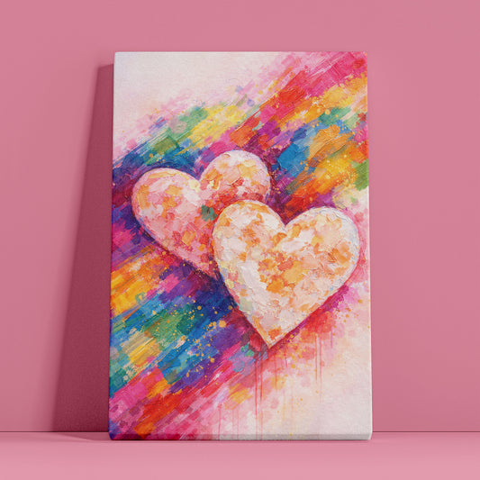 Triple Heart Abstract Canvas Wall Art – Colorful Textured Love Decor