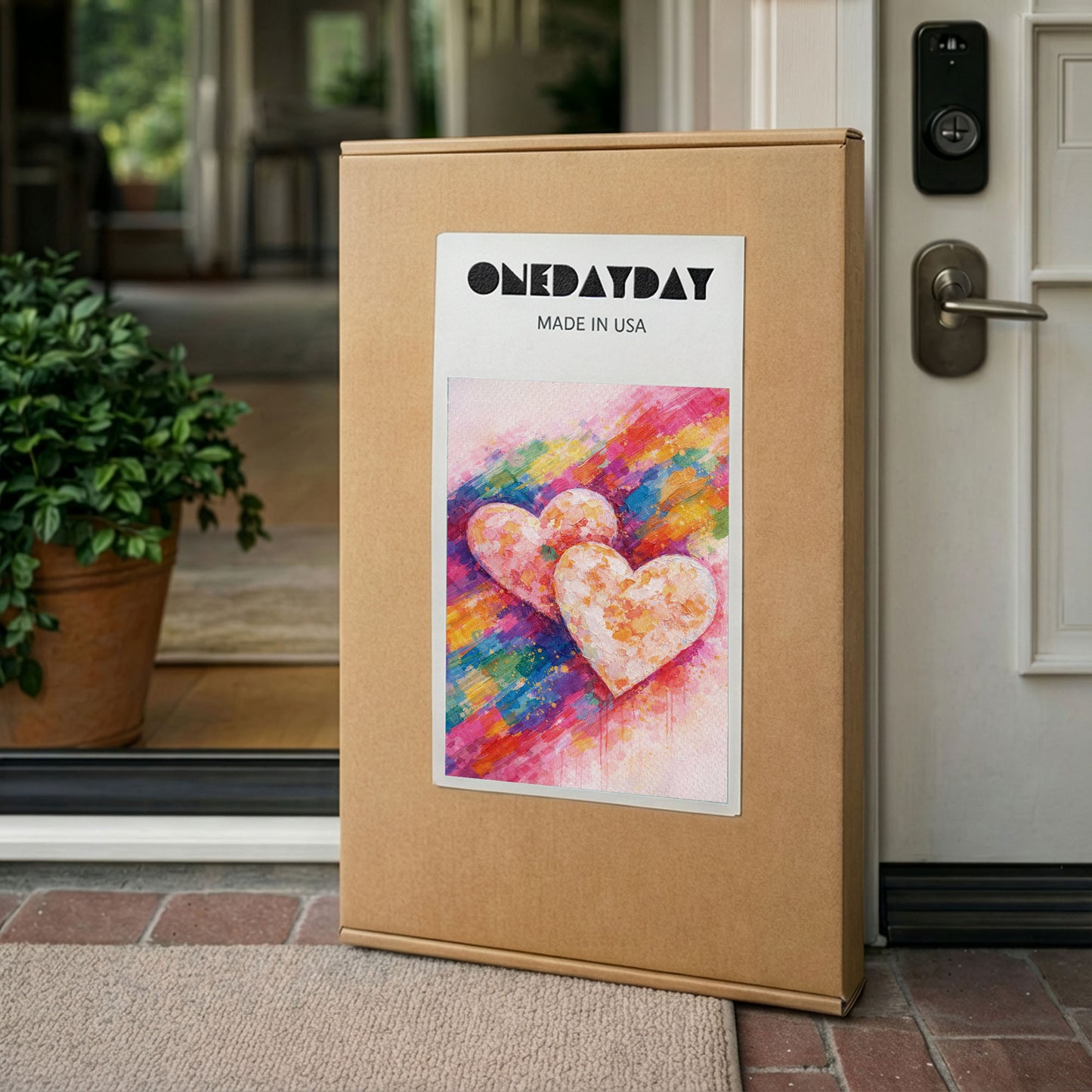 Triple Heart Abstract Canvas Wall Art – Colorful Textured Love Decor