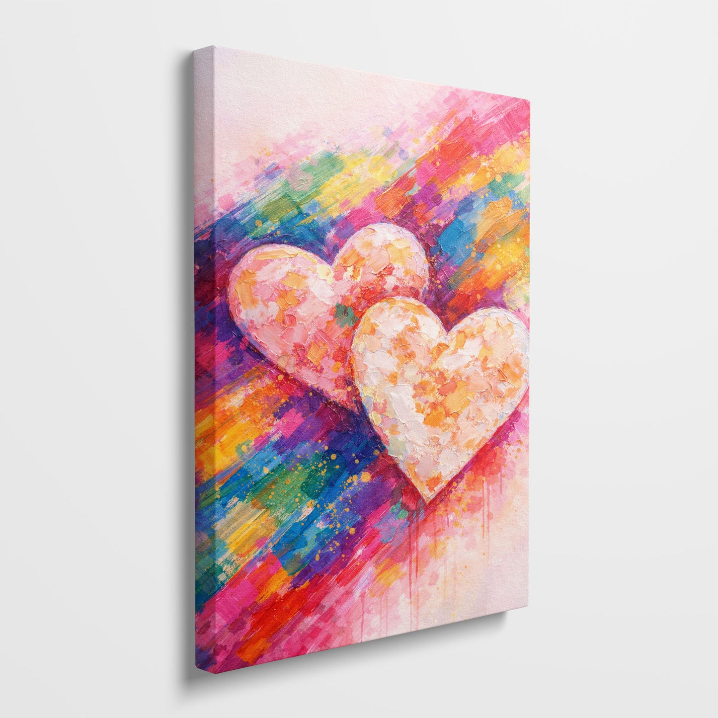 Triple Heart Abstract Canvas Wall Art – Colorful Textured Love Decor