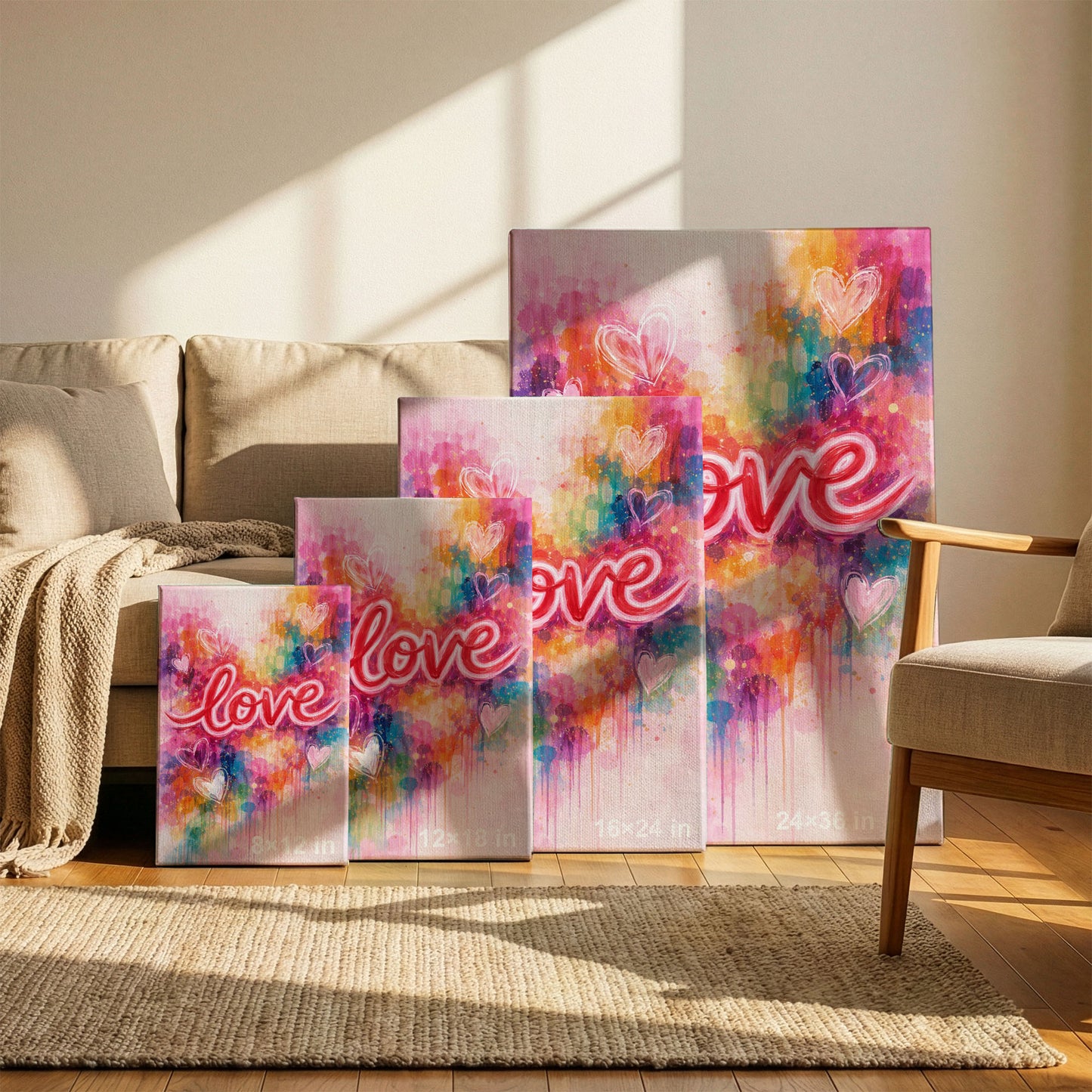LOVE Typography Canvas Wall Art – Colorful Modern Love Quote Art