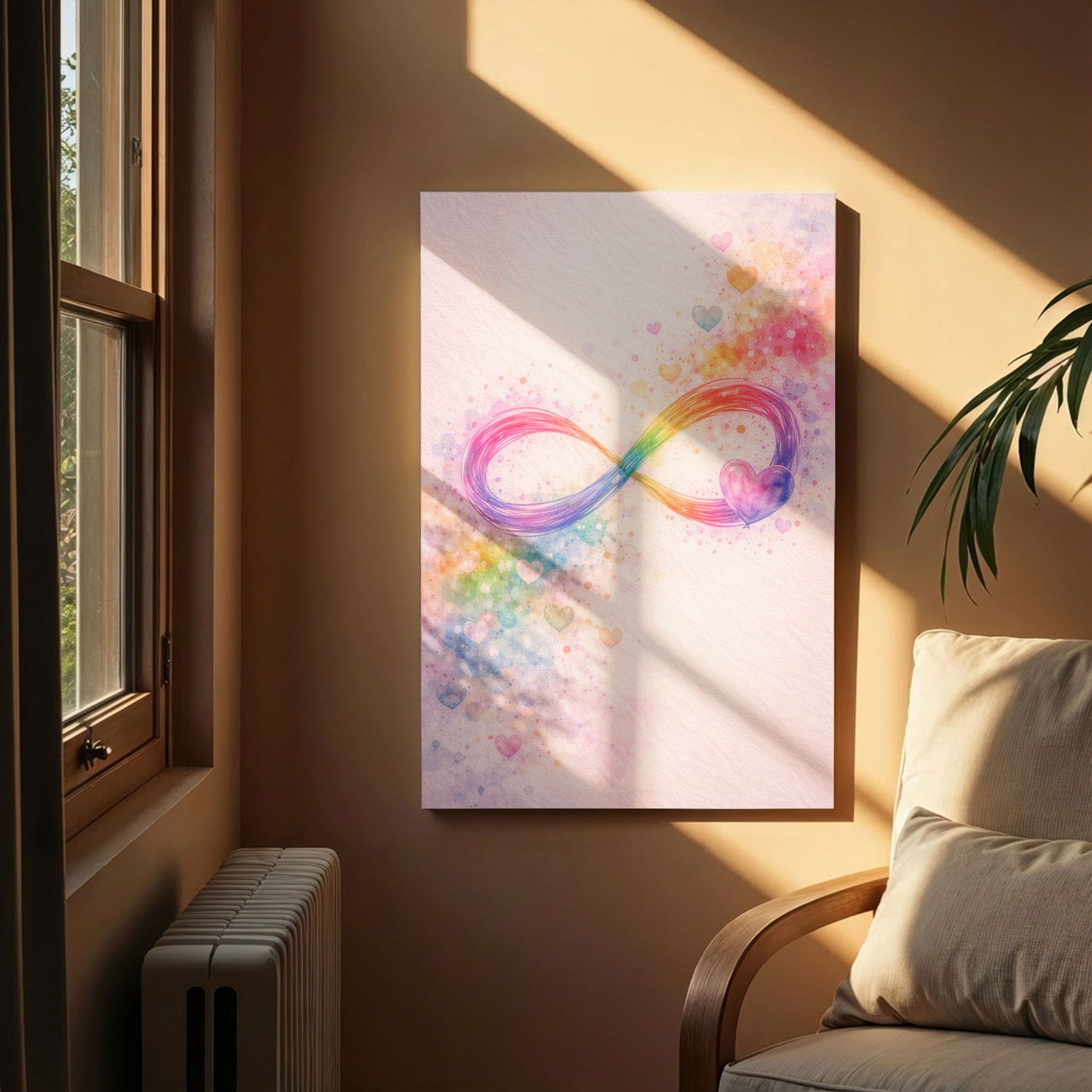 Infinity Love Canvas Wall Art – Rainbow Abstract Heart Symbol Decor
