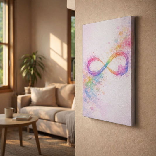 Infinity Love Canvas Wall Art – Rainbow Abstract Heart Symbol Decor