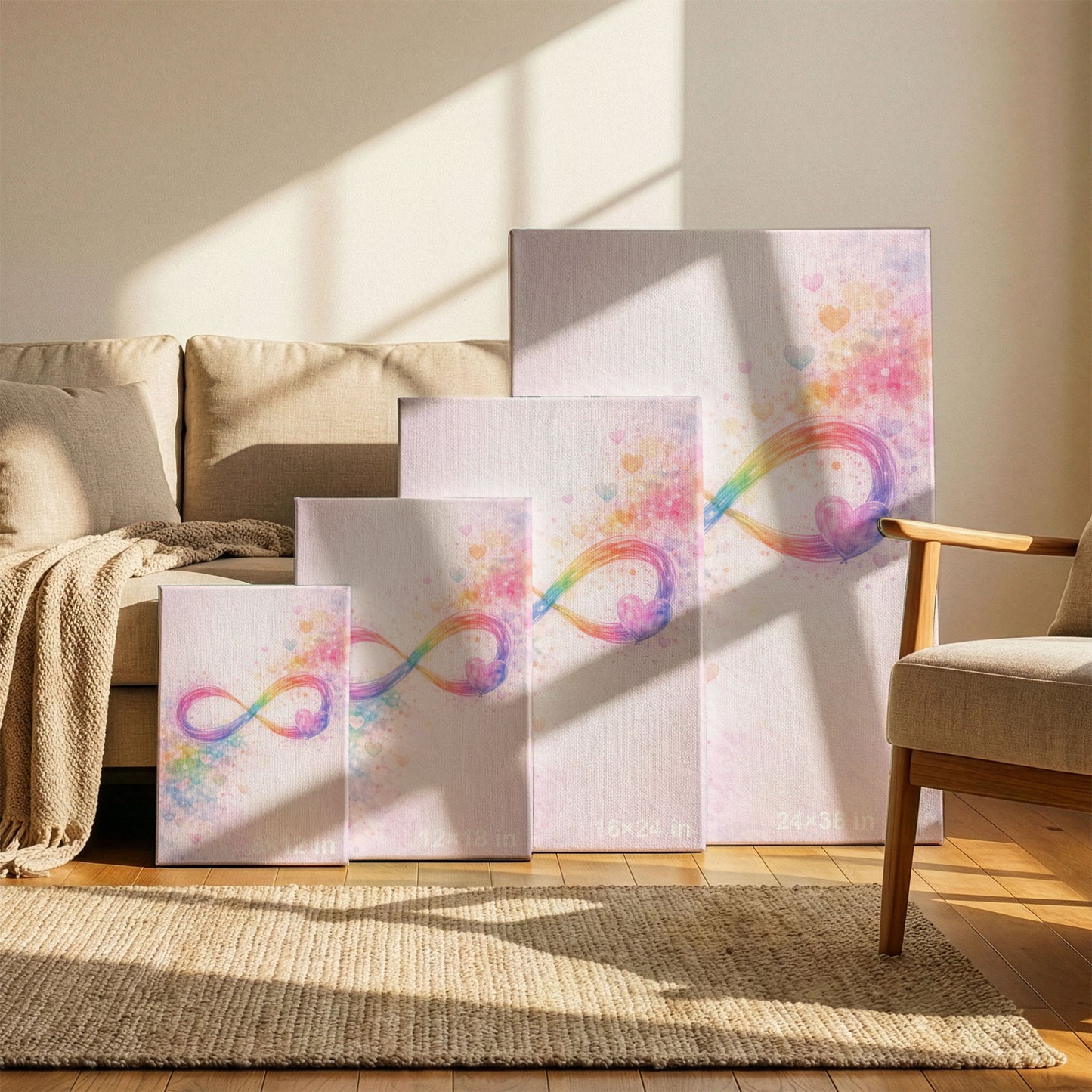 Infinity Love Canvas Wall Art – Rainbow Abstract Heart Symbol Decor