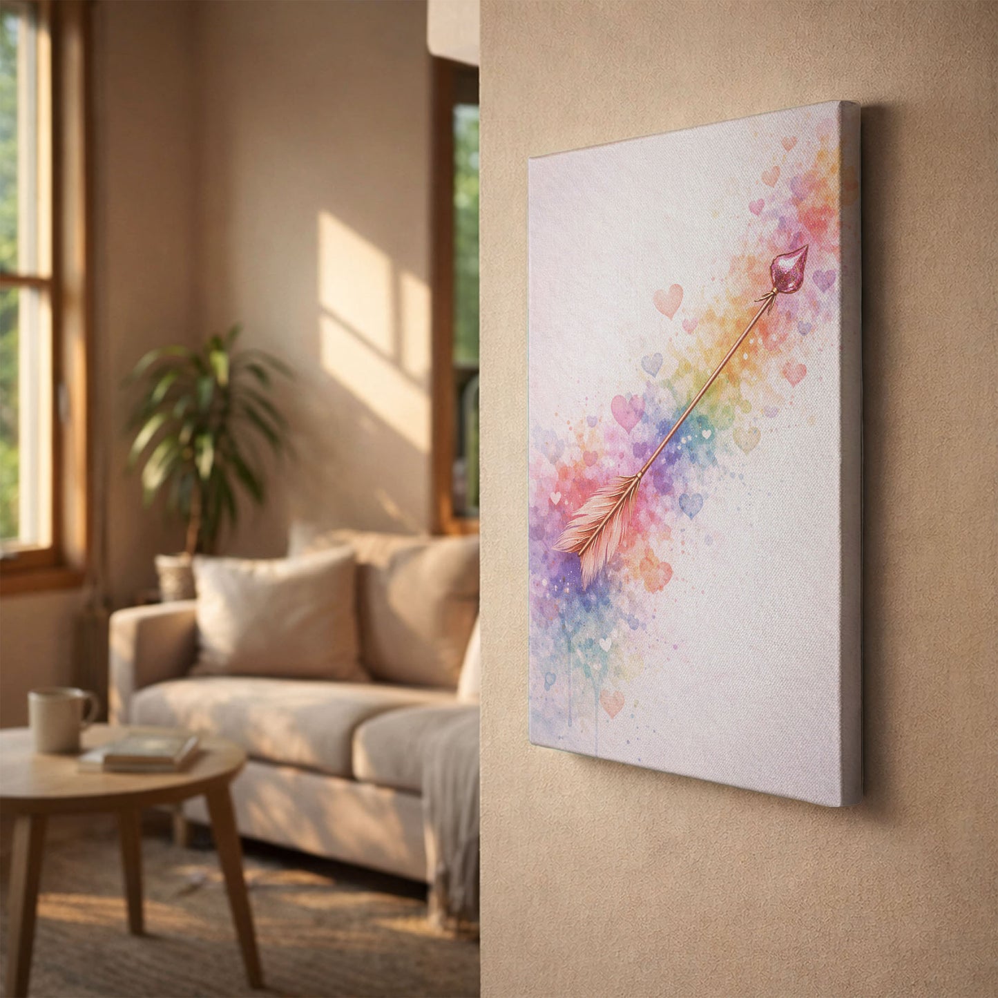 Cupid Arrow Heart Canvas Wall Art – Soft Romantic Abstract Love Art