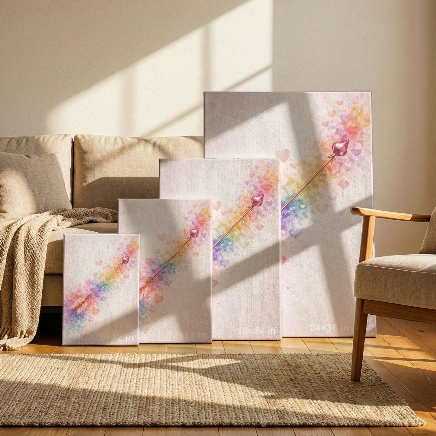 Cupid Arrow Heart Canvas Wall Art – Soft Romantic Abstract Love Art