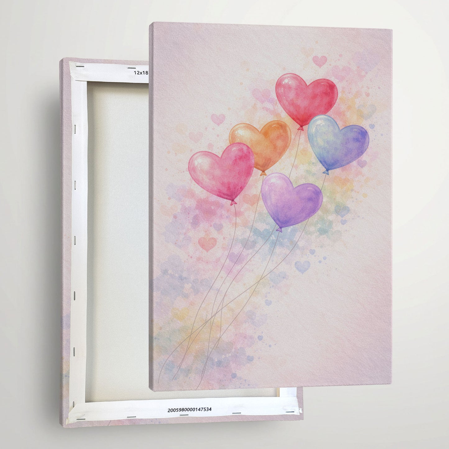 Heart Balloon Canvas Wall Art – Pastel Watercolor Love Decor