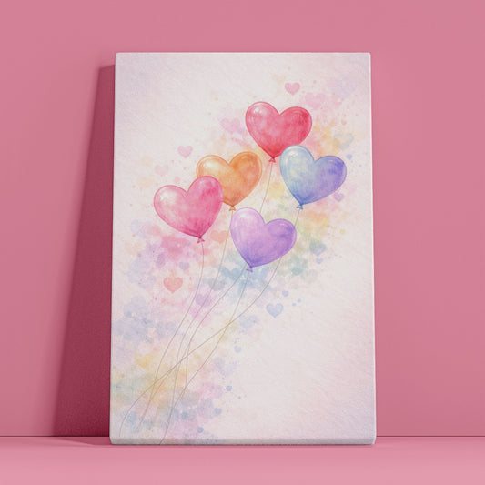 Heart Balloon Canvas Wall Art – Pastel Watercolor Love Decor