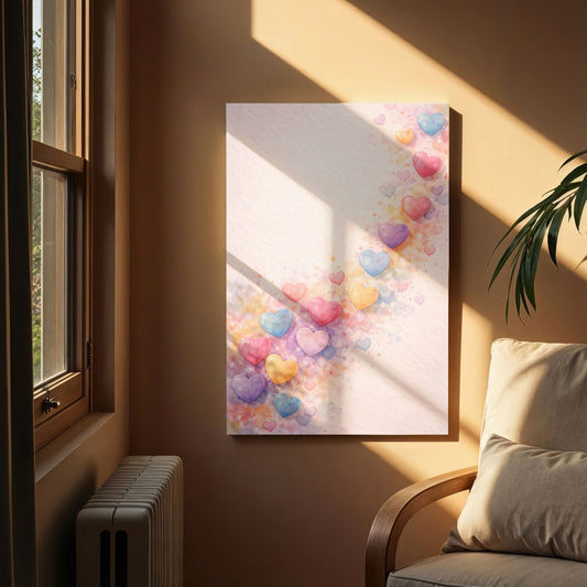 Rainbow Heart Trail Canvas Wall Art – Soft Abstract Love Decor