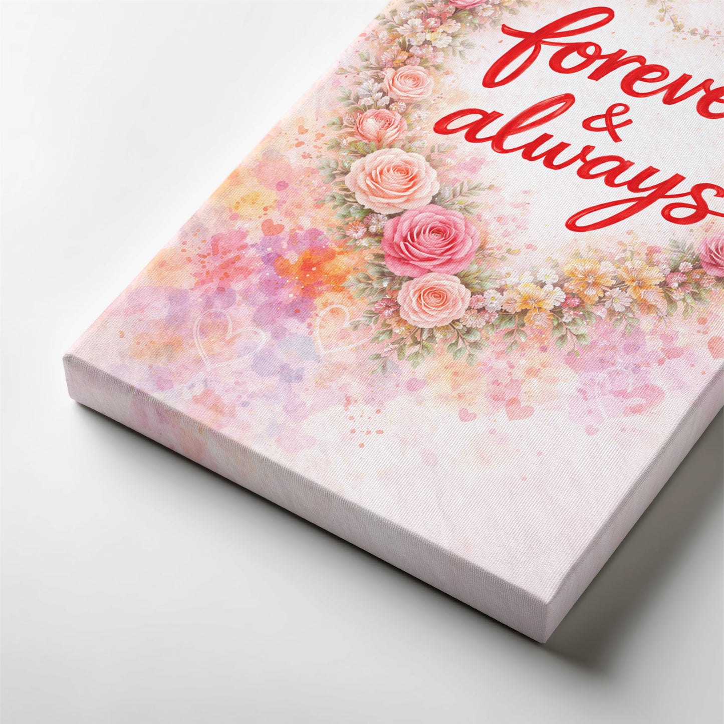 Forever and Always Canvas Wall Art – Floral Heart Wreath Love Quote