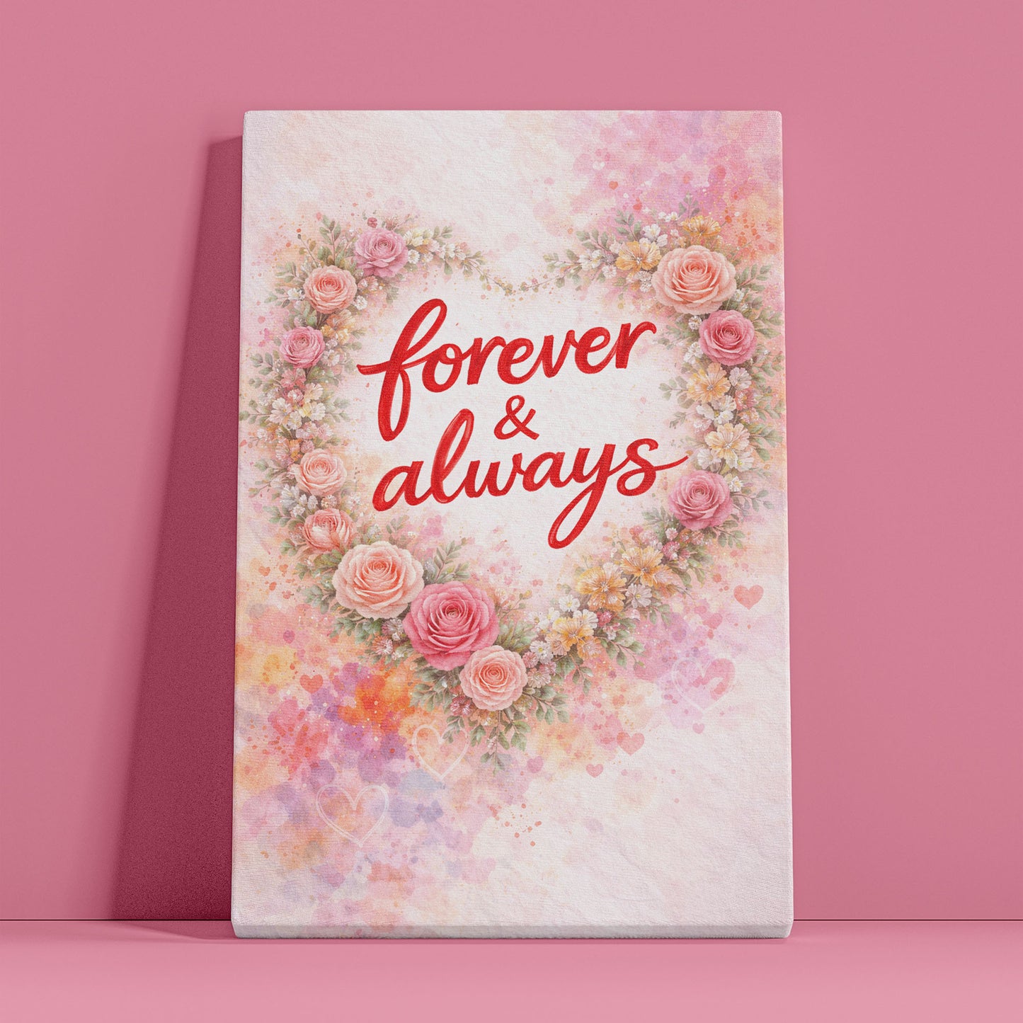 Forever and Always Canvas Wall Art – Floral Heart Wreath Love Quote