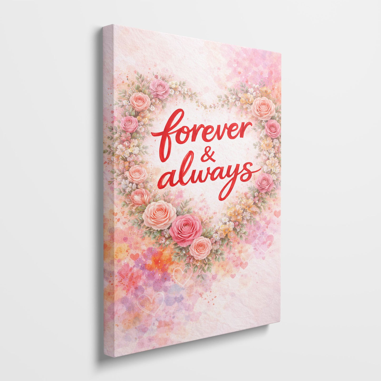 Forever and Always Canvas Wall Art – Floral Heart Wreath Love Quote