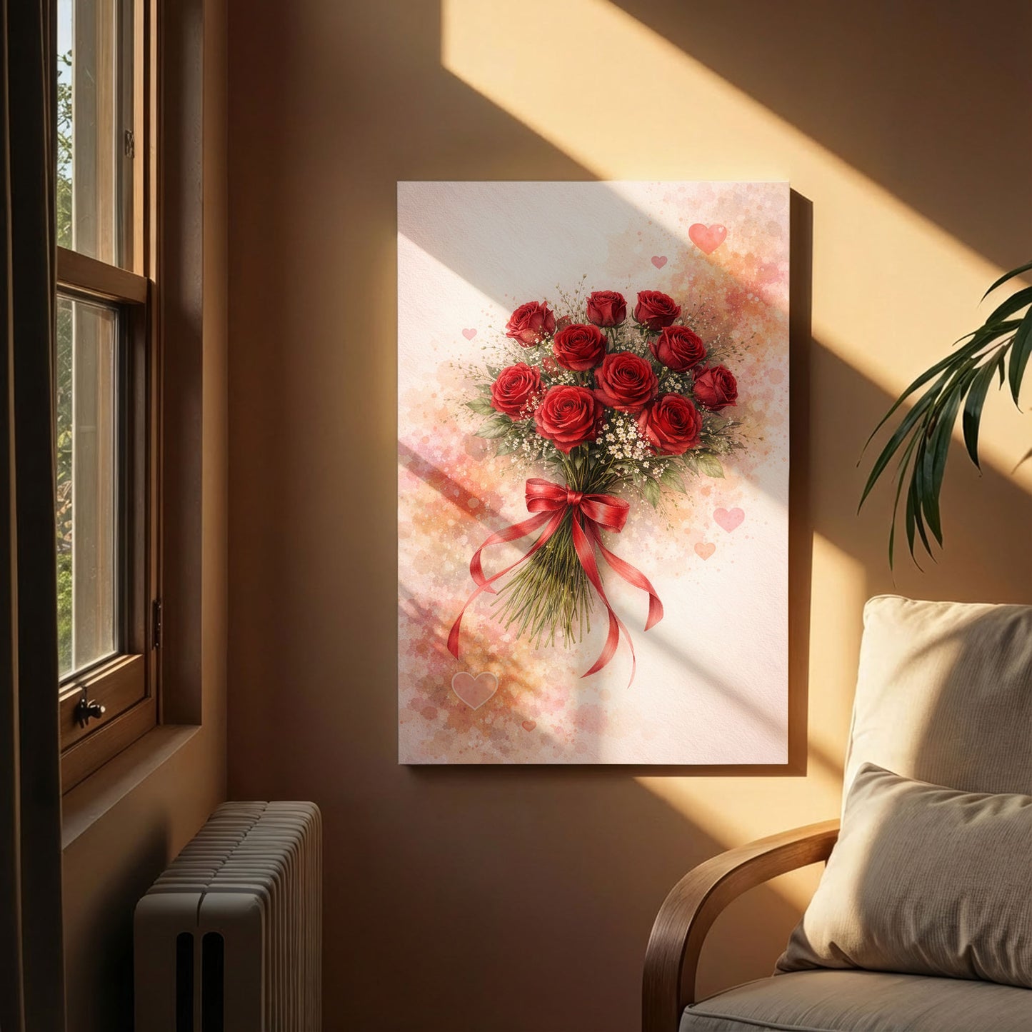 Red Rose Bouquet Canvas Wall Art – Romantic Floral Love Decor