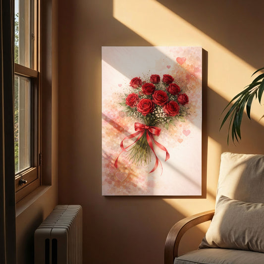 Red Rose Bouquet Canvas Wall Art – Romantic Floral Love Decor
