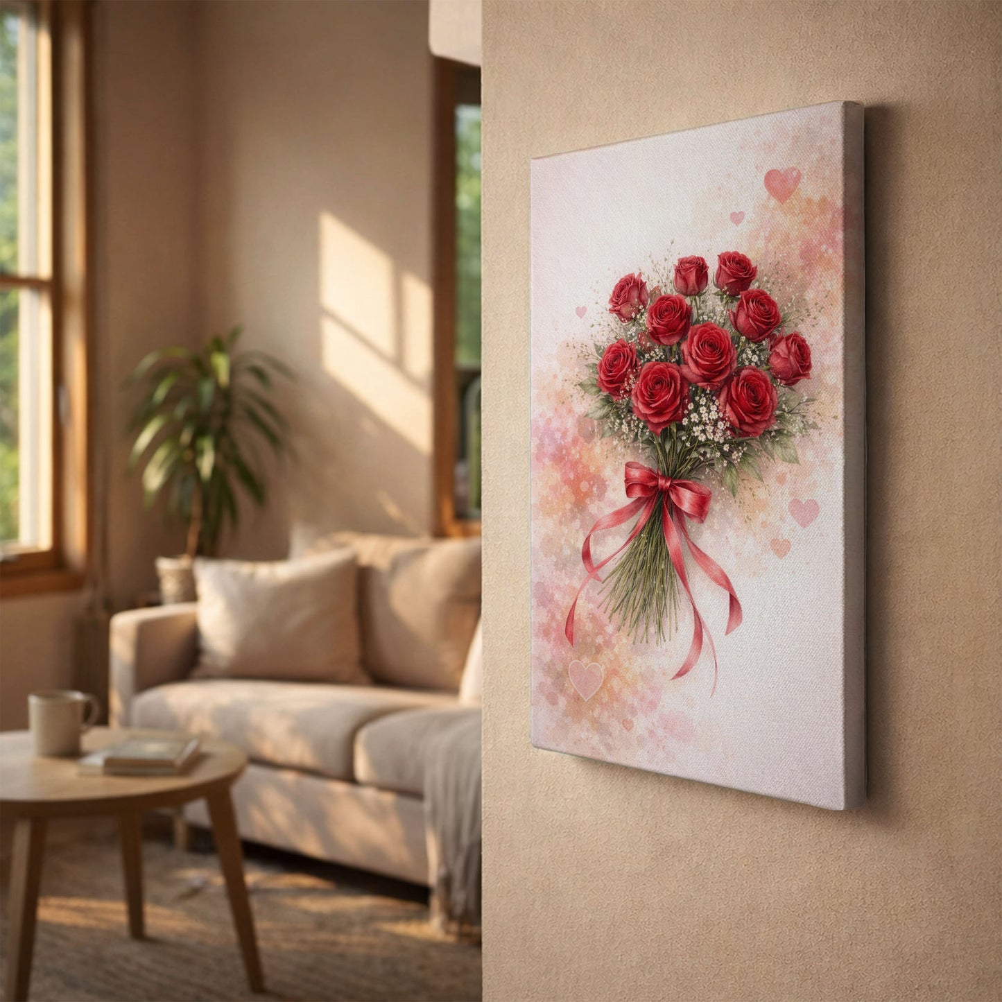Red Rose Bouquet Canvas Wall Art – Romantic Floral Love Decor