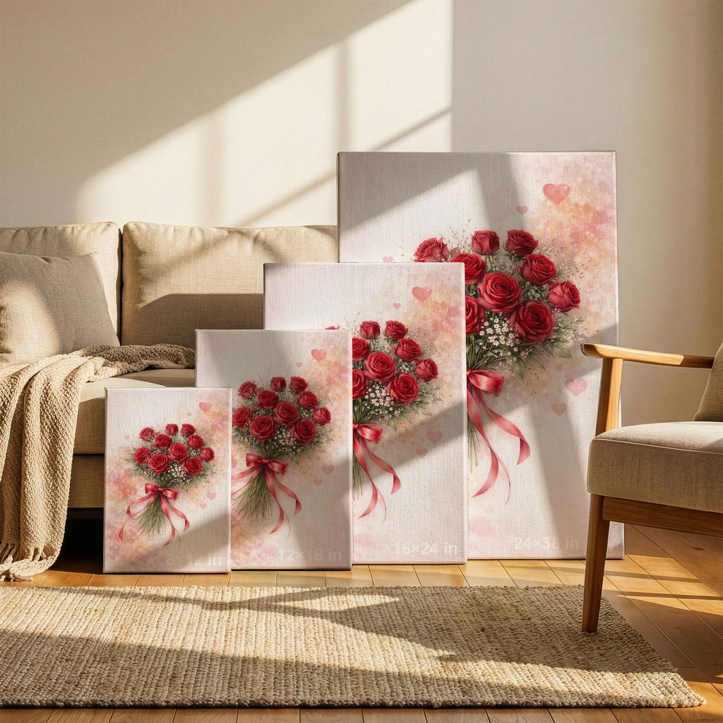 Red Rose Bouquet Canvas Wall Art – Romantic Floral Love Decor