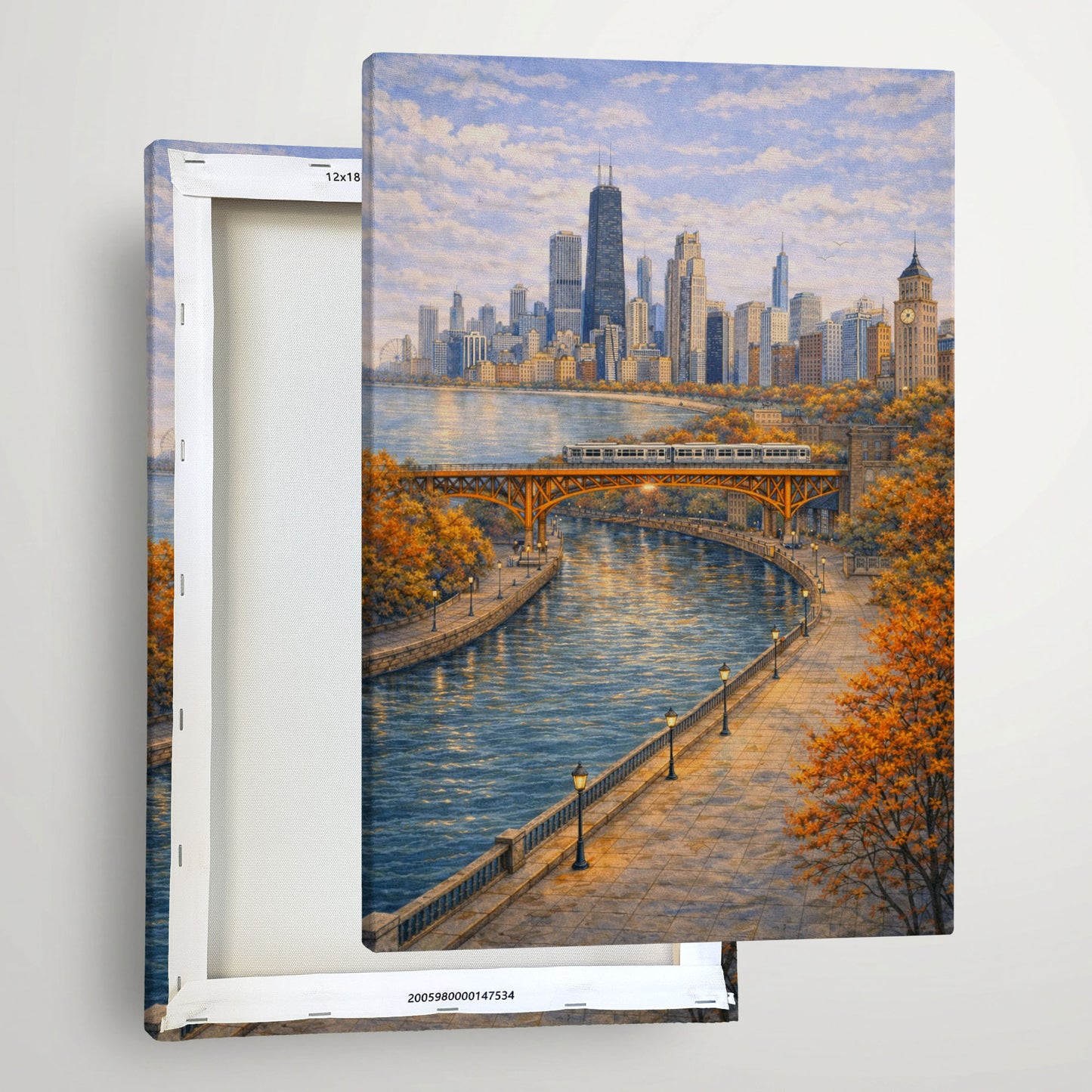 Chicago River City Canvas Art | Classic Skyline & Bridge Landscape Wall Decor