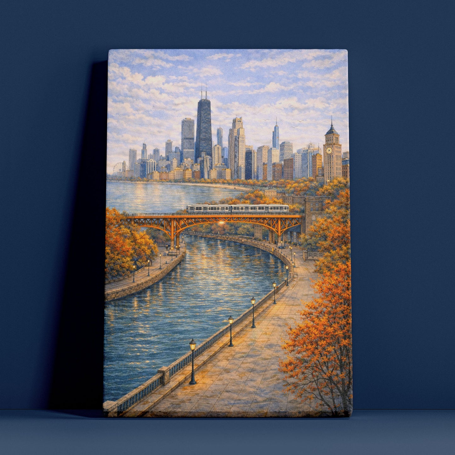 Chicago River City Canvas Art | Classic Skyline & Bridge Landscape Wall Decor
