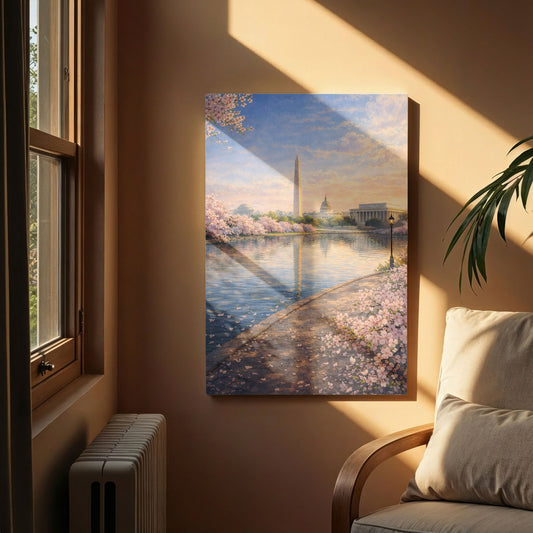 Washington D.C. Spring Canvas Art | Cherry Blossom Monument Landscape Wall Art