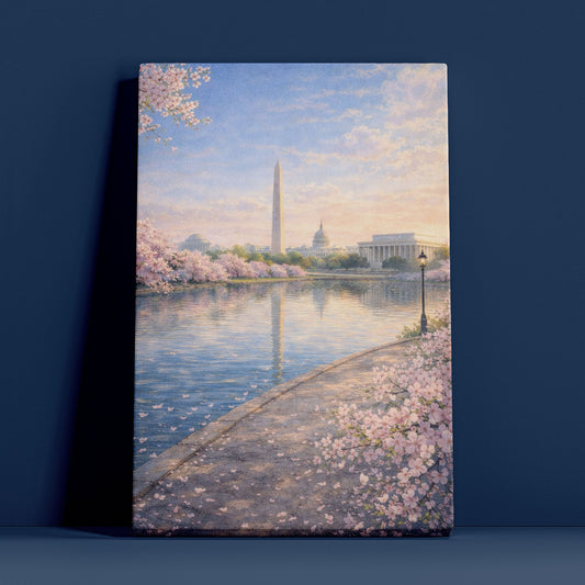 Washington D.C. Spring Canvas Art | Cherry Blossom Monument Landscape Wall Art