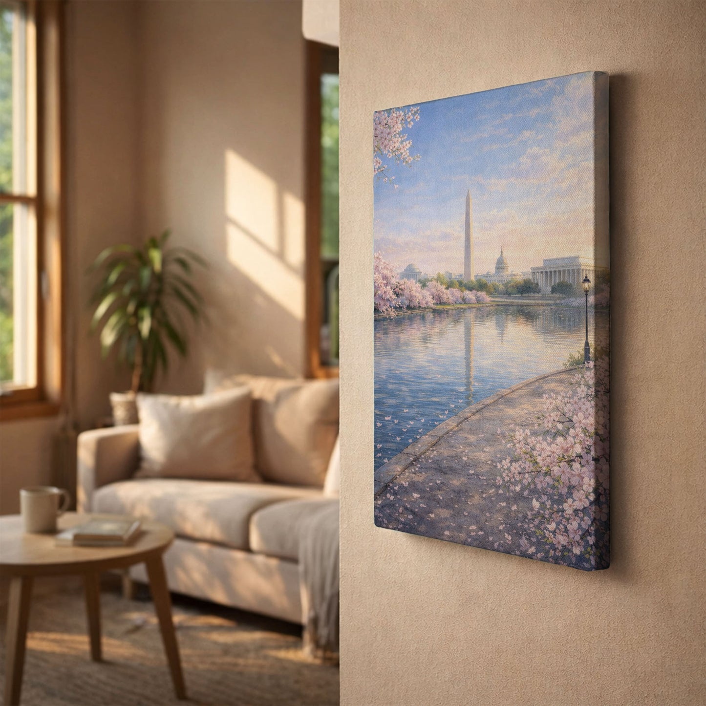 Washington D.C. Spring Canvas Art | Cherry Blossom Monument Landscape Wall Art
