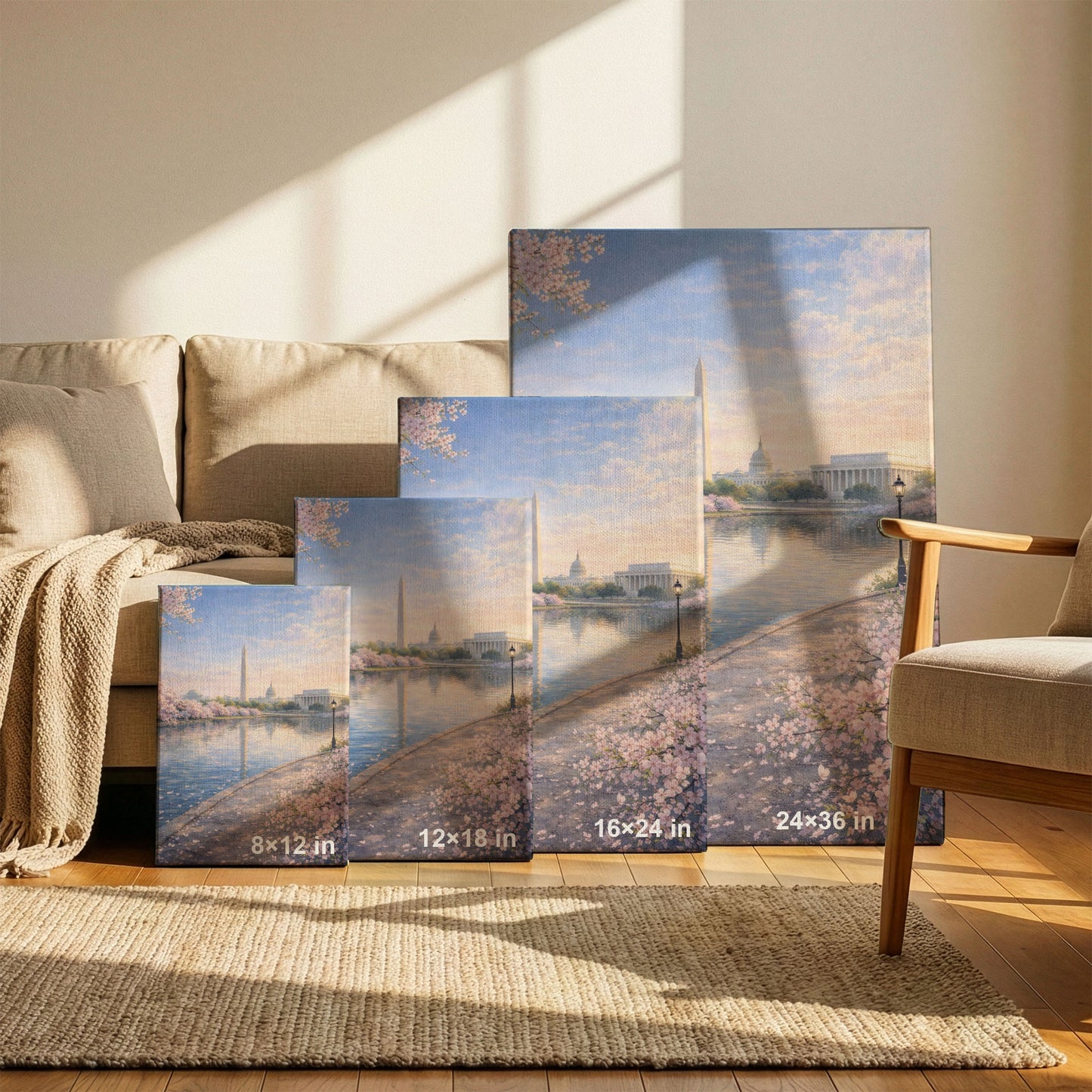 Washington D.C. Spring Canvas Art | Cherry Blossom Monument Landscape Wall Art