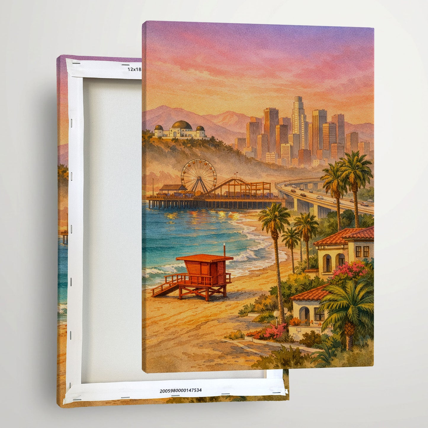 Los Angeles Sunset Canvas Art | Warm Coastal Cityscape Wall Art